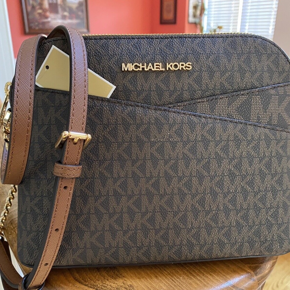 Michael Kors Brown Jet Set Travel MD Dome Crossbody Bag